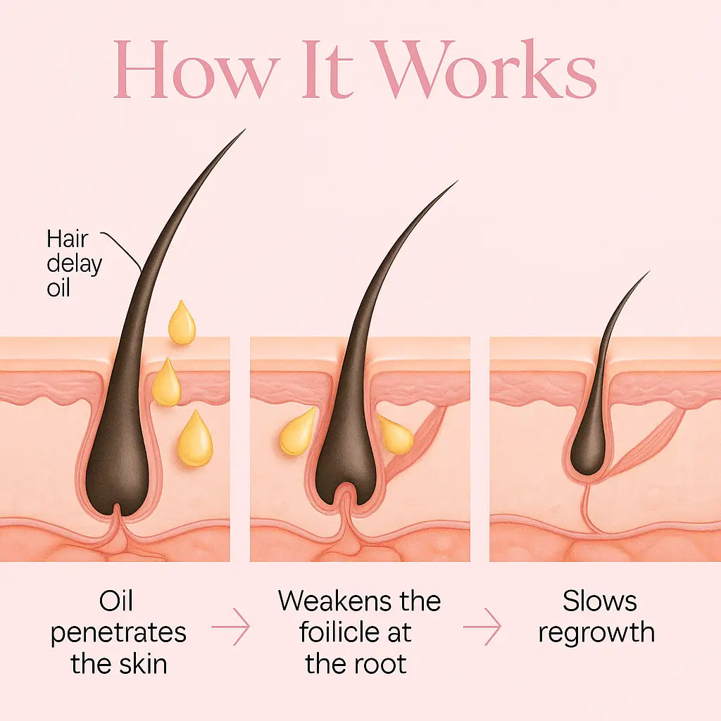 Illustration showing how hair delay oil works on hair follicles